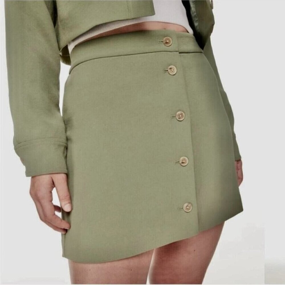 Aritzia Wilfred Tai High Waisted Button Up Mini Skirt Sage Green Size 2